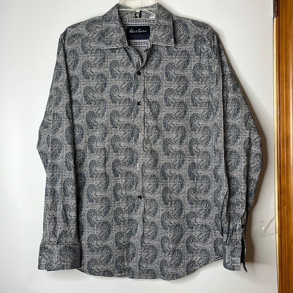 Robert Graham Modern Americana Mens Dress Shirt Tailored Fit Blue Paisley L LG